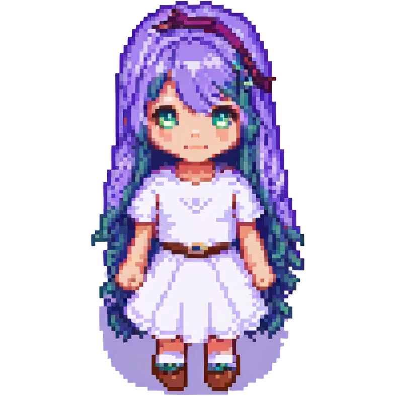 a girl with purple hair, pixel art style emoji