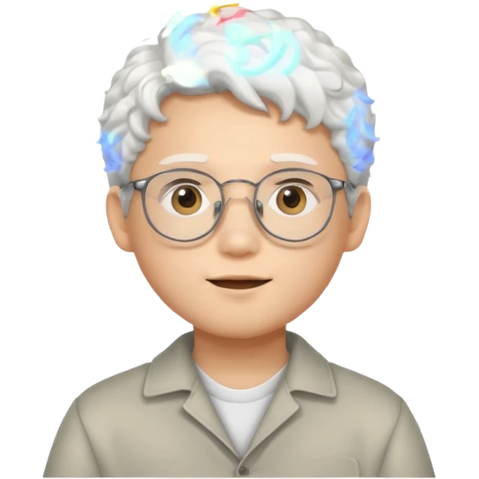 young asian boy with curly white hair and glasses emoji