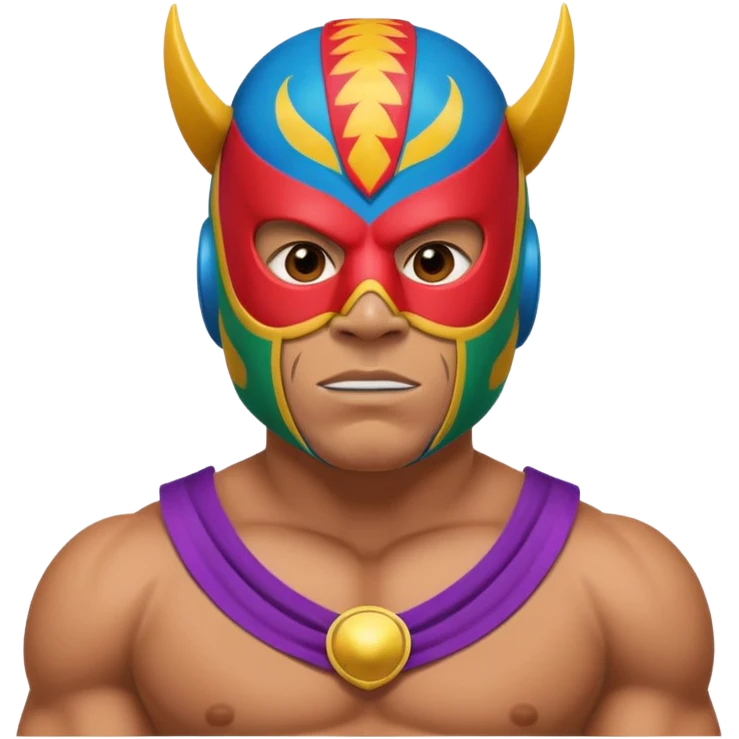 Mexican wrestler portrait, head and shoulders only, colorful luchador mask, muscular collar, confident expression, 3D cartoon, mobile game icon style, clean background, no text, no watermark
 emoji