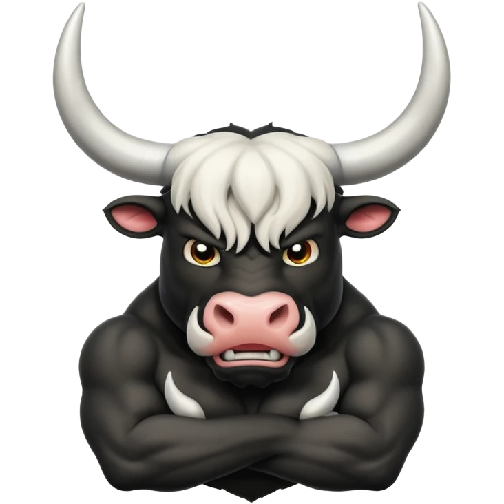 black angry powerful with white horns bull emoji emoji