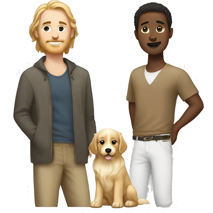 Two white men with brown hair with white golden retriever ￼ emoji