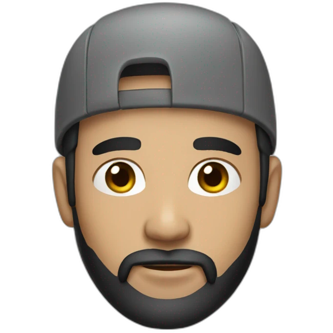 Man with black hair and beard, gray caps emoji