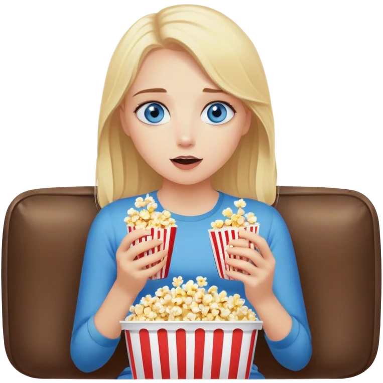 Blonde girl with blue eyes watching TV and eating popcorn emoji