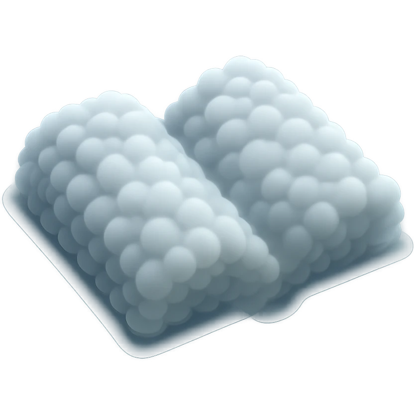 thick open book made entirely of small, very bright white fluffy convex clouds, matte glass style, no background emoji