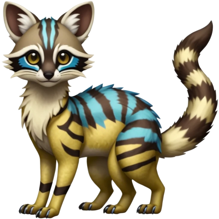 Rare realistic exotic cute epic pretty beautiful handsome gorgeous aesthetic colorful vibrant Vernid-Protogen-Primagen-Wickerbeast-Genet-species-Fakemon-hybrid-creature by LiLaiRa, beautiful intricate markings, full body emoji