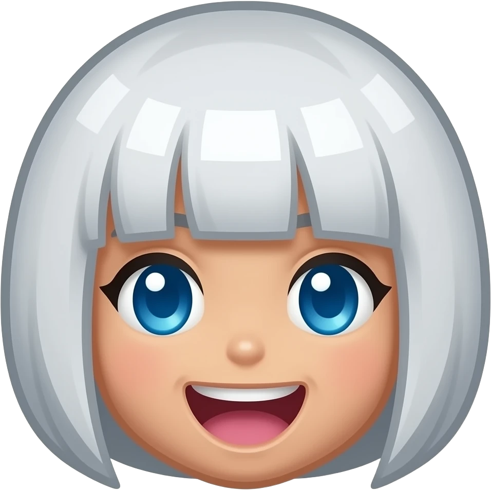 Chibi pixel head icon of a girl laughing white white short hair blue eyes pixel eyes and brown skin emoji