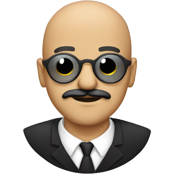 Bald man with black mustache and circular glasses emoji