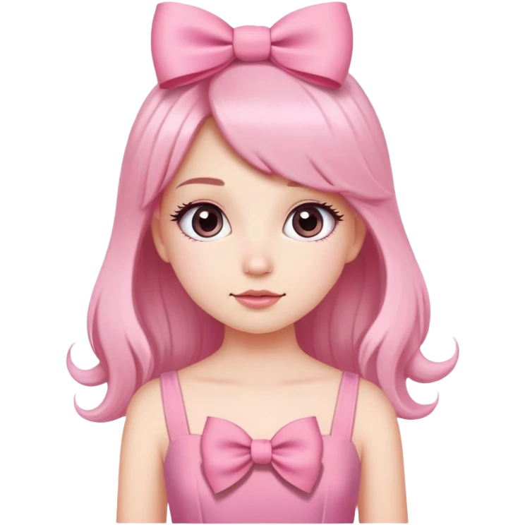 Cute girly girl character with pink dress, long eyelashes, and hair bow emoji