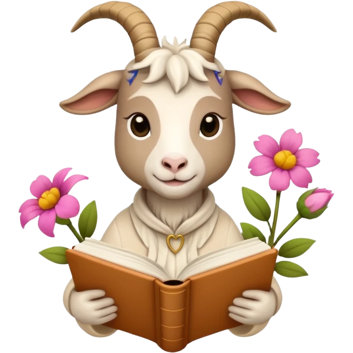 beige goat reading books + flower emoji