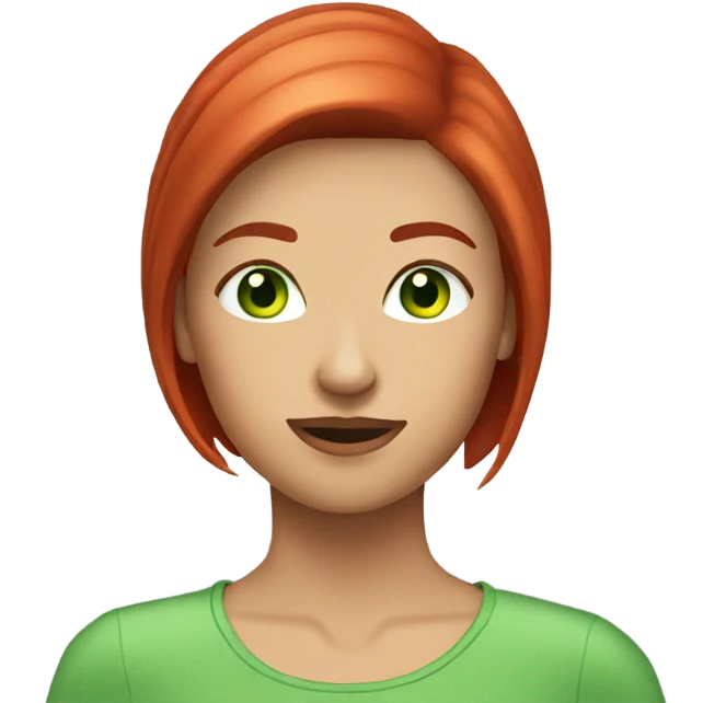 red straight haired woman face with green eyes short hair morning greeting emoji