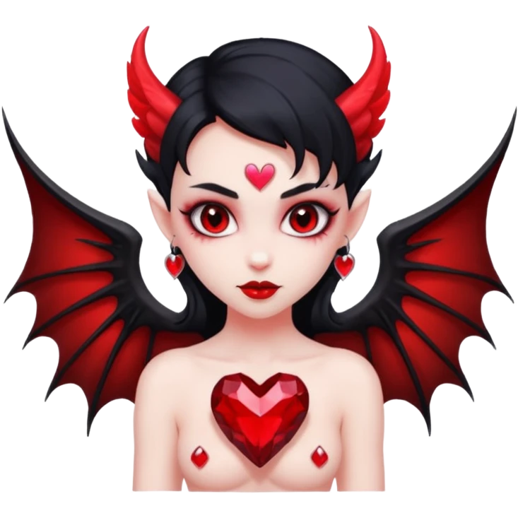 small black succubus wings, cryhstal heart red, black heart tail (HEART) emoji