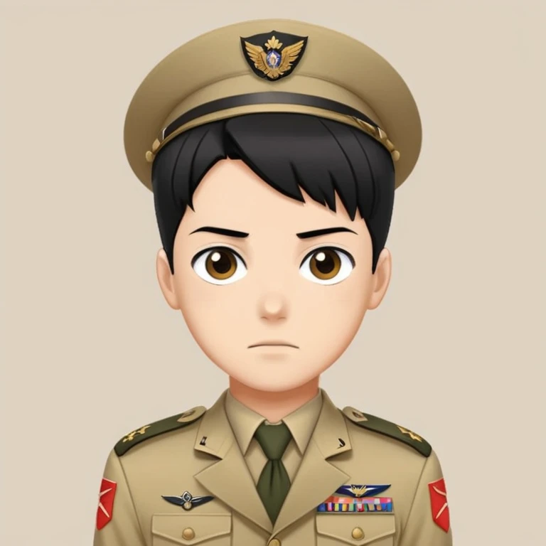 Levi Ackerman with black undercut hair, stern face, Scout Regiment uniform, against yellow background emoji