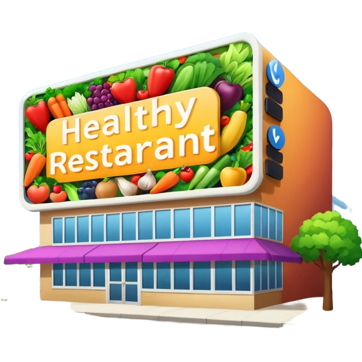 make a billboard on top of a healthy restaurant building written on it "healthy restaurant" emoji