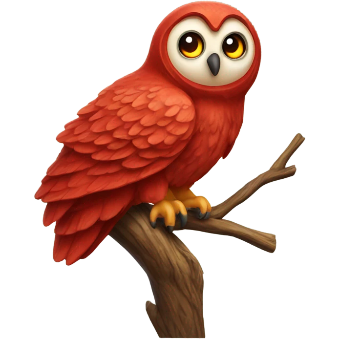 real red owl on branch emoji