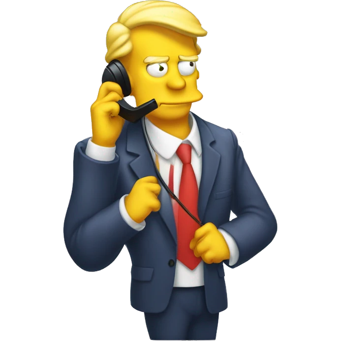 Trump in simpson style dressed as camrom yellow outfit making a phone call on a flip phon  emoji