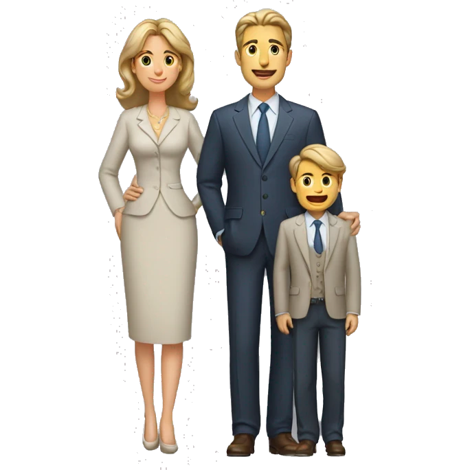 male and female parents who are well dressed and the man is standind behind the women full body emoji