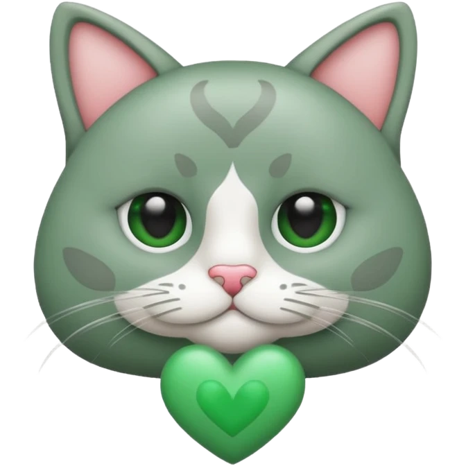 Un gato con corazón en los ojos de color verde emoji