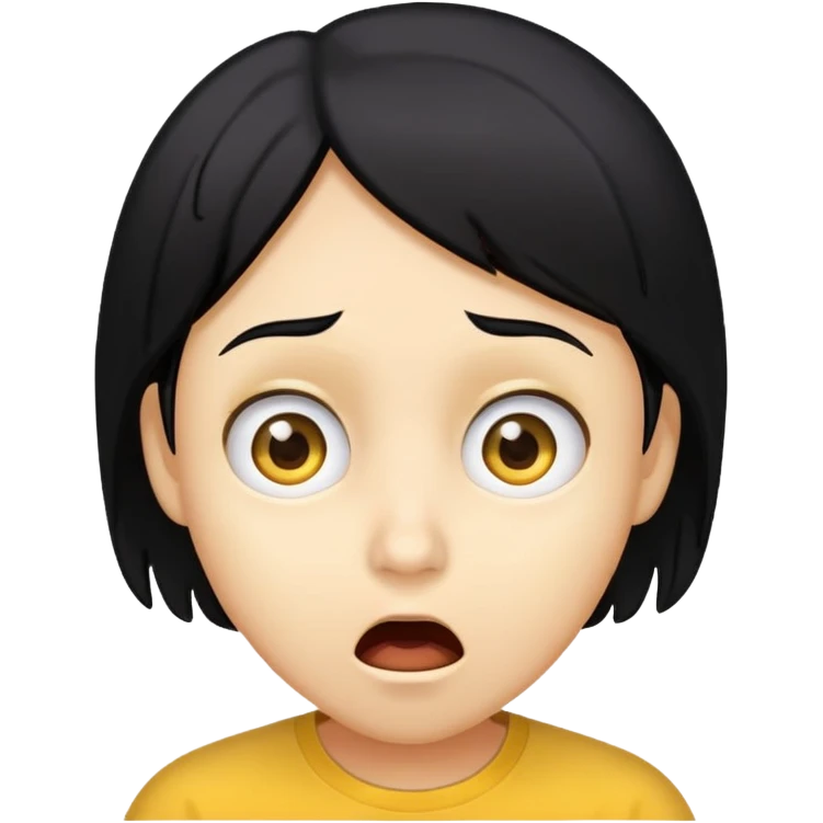 Black hair ,yellow face,surprised  emoji