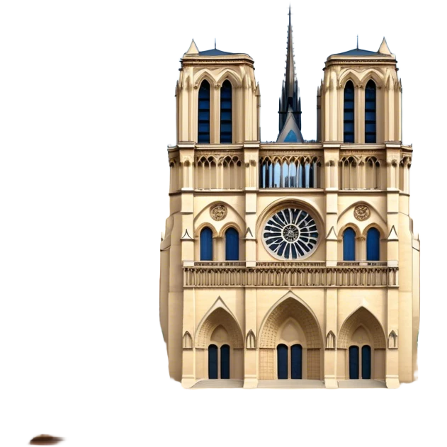 Cinematic Realistic Notre-Dame Cathedral Landmark Emoji, showcasing the Gothic splendor of the cathedral rendered with detailed stone carvings and majestic, soft lighting. emoji