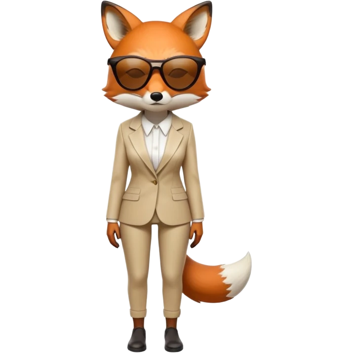 serious anthropomorphised female fox in stylish outfit with sunglasses, back facing the viewer, head down, extremely sad and dejected posture and expression, full-body view emoji