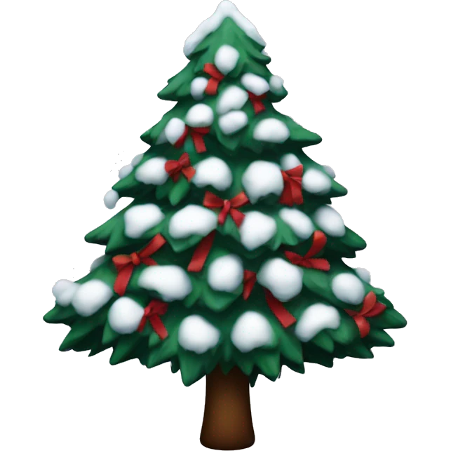 Snowy Christmas tree with dark red bows emoji