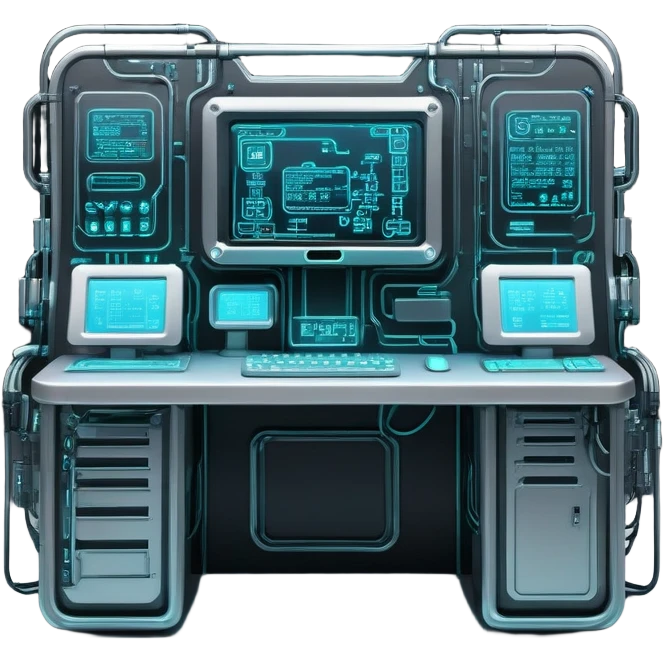 monochrome cyberpunk hacker terminal command center emoji