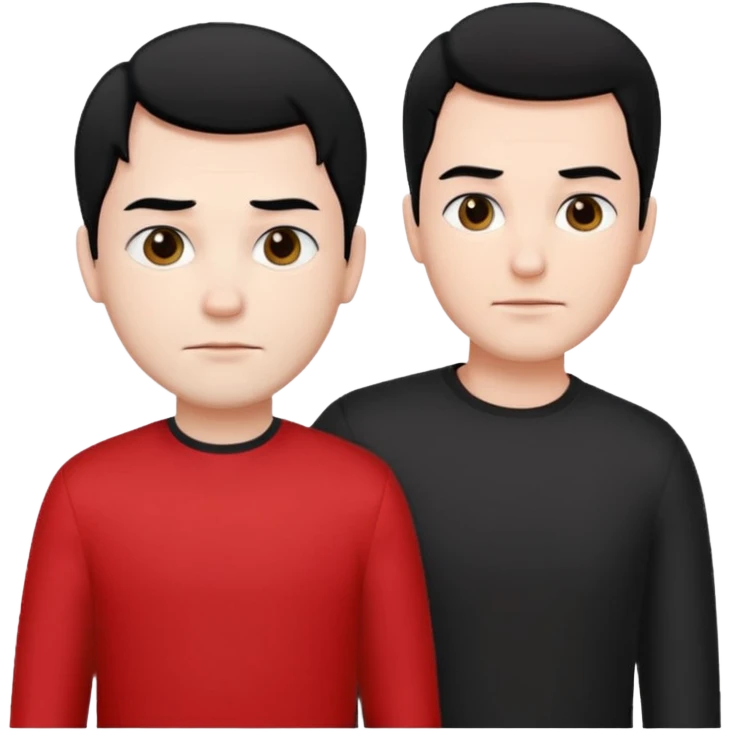 make a father and a son. both with straight black hair. both have white skin. they have to be wearing black and red clothes. there are only two people. emoji