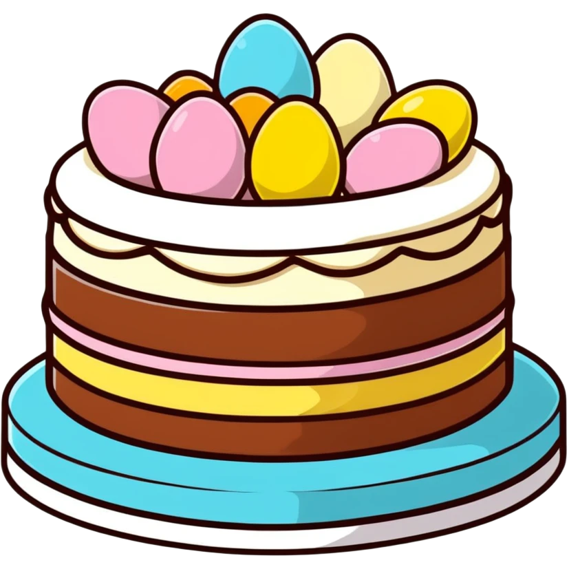 Traditional mona de pascua cake with chocolate eggs emoji
