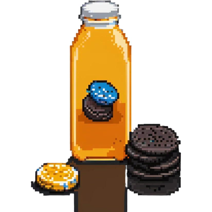 orange juice bottle with Oreo cookies emoji
