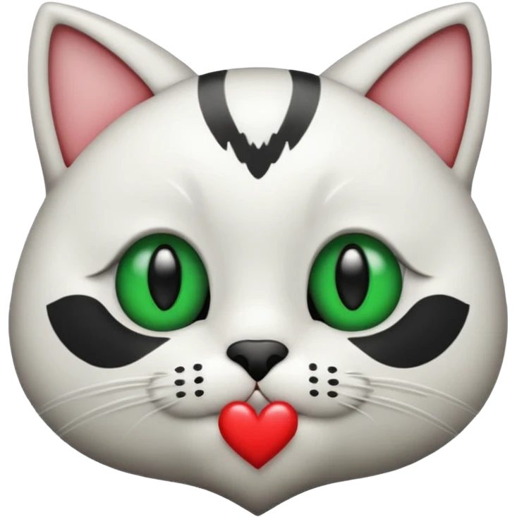 Emoji de un gato blanco y negro con ojos verdes, mandando un beso de corazón  emoji