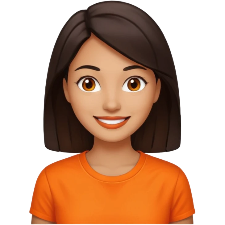 medium tone skin, dark hair, orange shirt, woman emoji