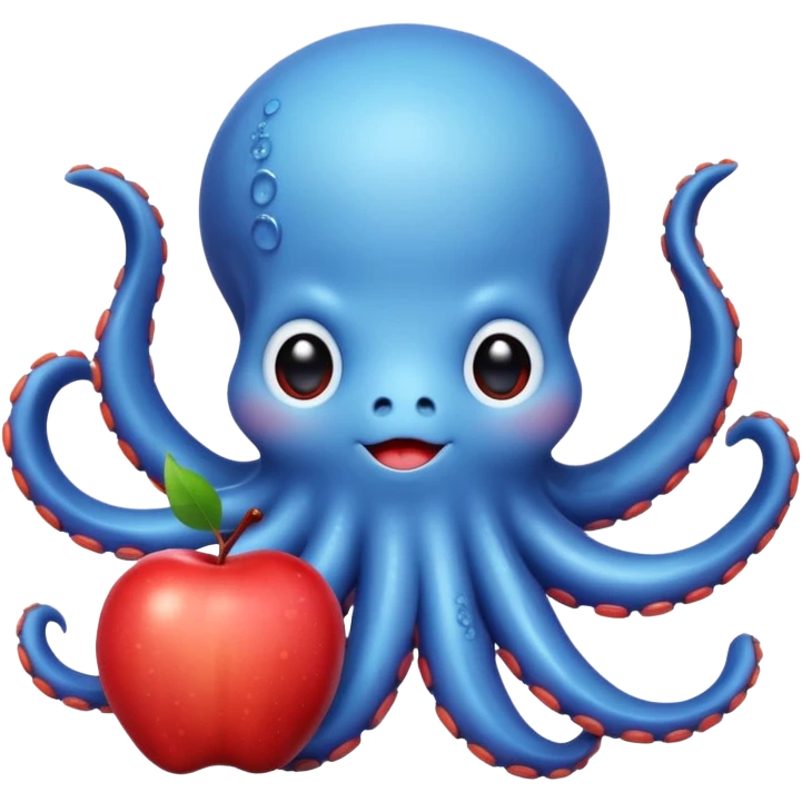 blue kawaii octopus holding an apple emoji
