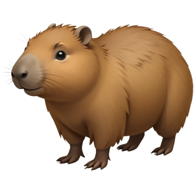 cinematic-capybara-realistic-full-body-on-all-fours-emoji,-plump-and-relaxed-body-soaking-in-the-warm-sun,-short-brown-fur-slightly-ruffled,-head-tilted-dramatically,-calm-expressive-eyes-exuding-serene-wisdom,-simplified-yet-realistic staring at the camera ina. comical way emoji