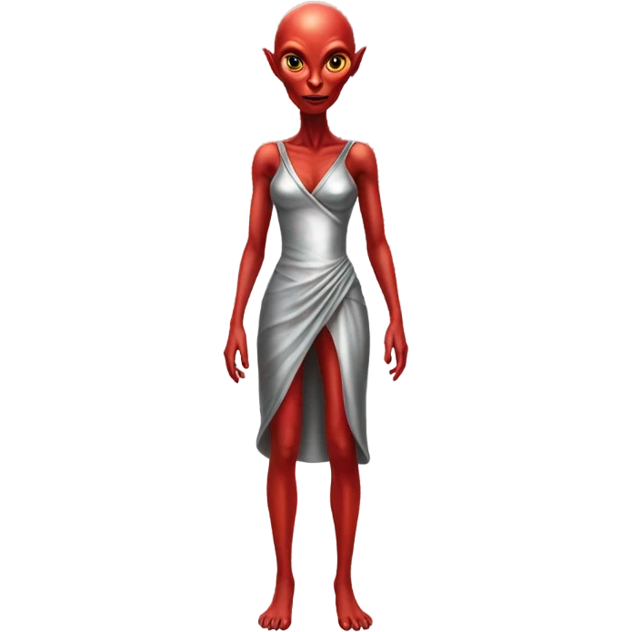 alien red female in silver dress, full figure emoji