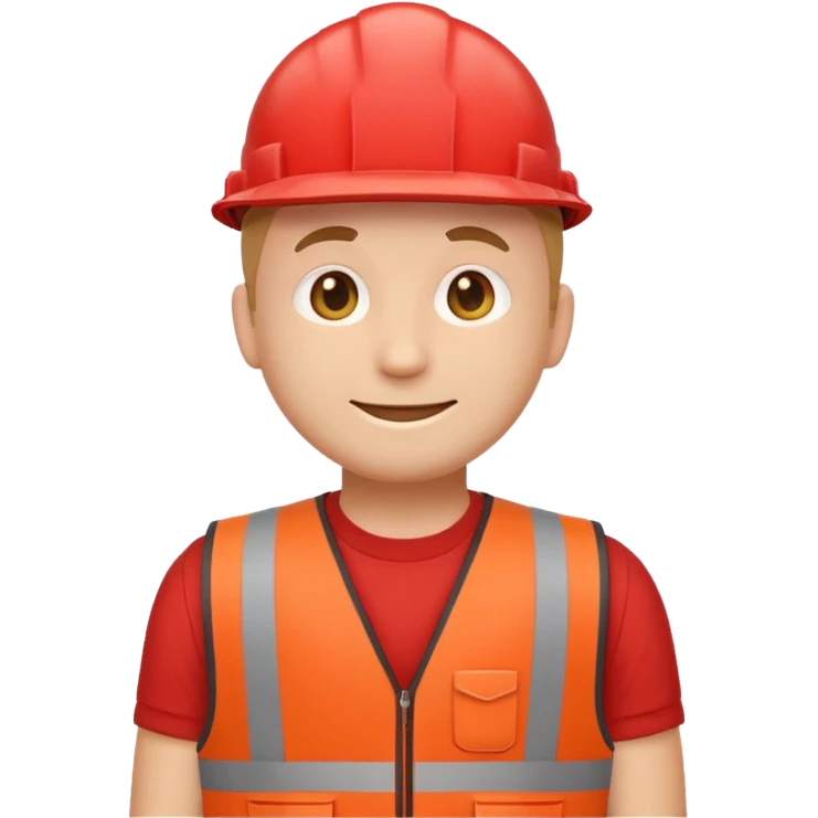 simple, friendly emoji character with a round head, soft smile, and red vest, evoking a hardware store employee, flat vector emoji style, no text, no brand marks, front-facing emoji