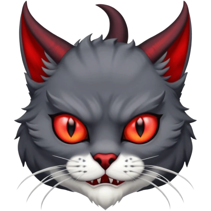 dark blackish grey and white horned devil satan cat emoji