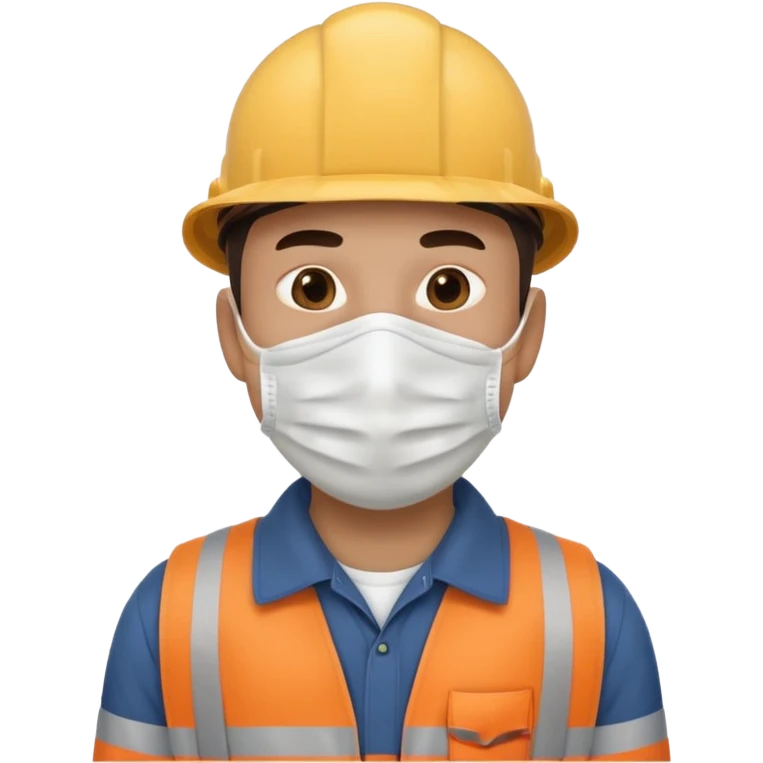 남자사람이 입의 전체에 마스크 쓰고있고, 작업복을 입고있는 이모지 emoji