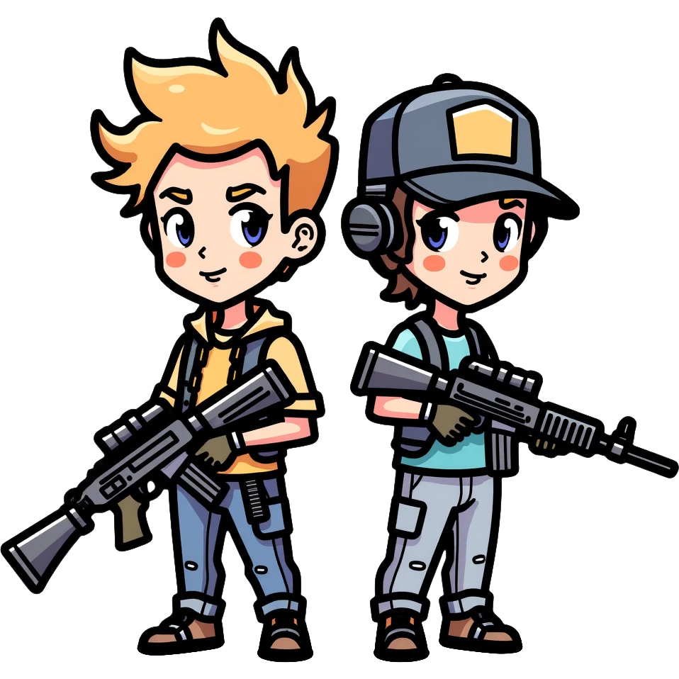 two boys with weapons emoji