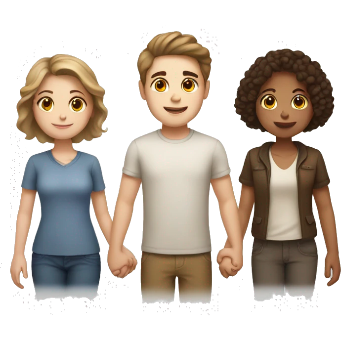 two girls and one guy holding hands white skin, brown eyes, brown hair emoji
