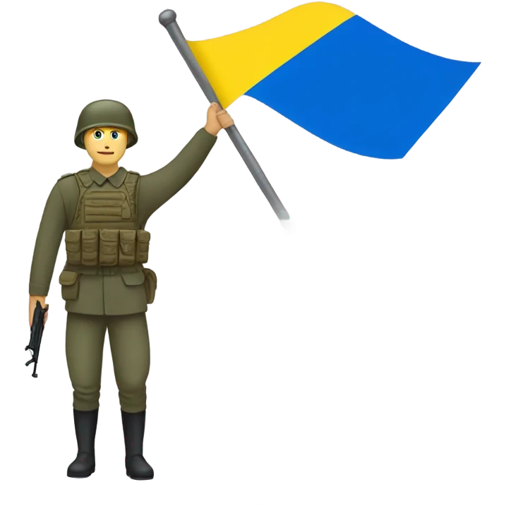 a soldier who holds the Russian flag in one hand and the Ukrainian flag in the other hand emoji