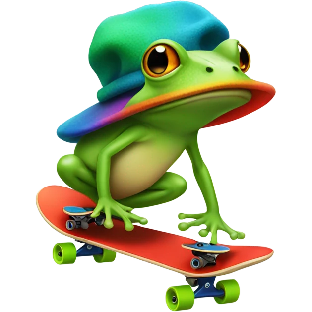 Frog with a mushroom hat skateboarding emoji