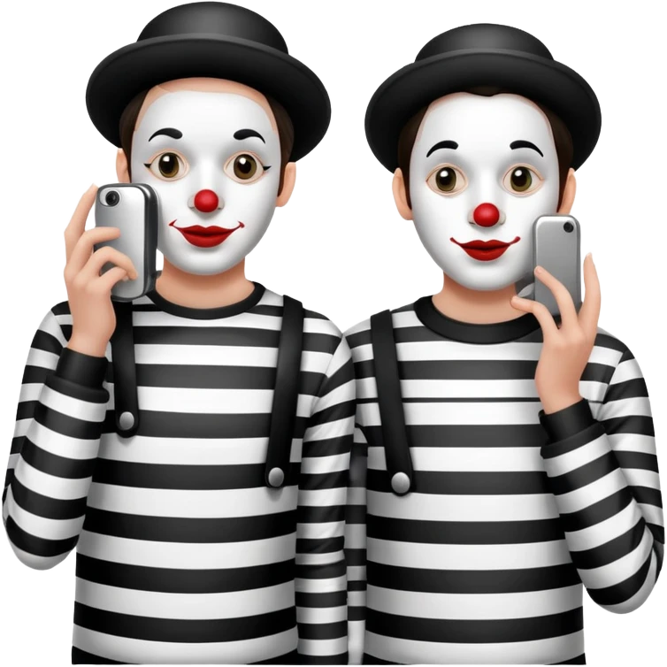 two mimes with white face paint using tin can phone emoji