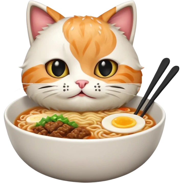 burger cat eating a bowl of ramen emoji