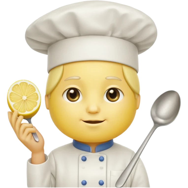 A lemon in a chef hat holding a tiny spoon.
































 emoji