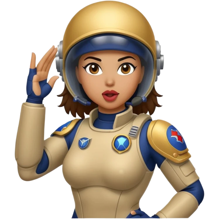 woman space marine in bodysuit salutes tongue out emoji