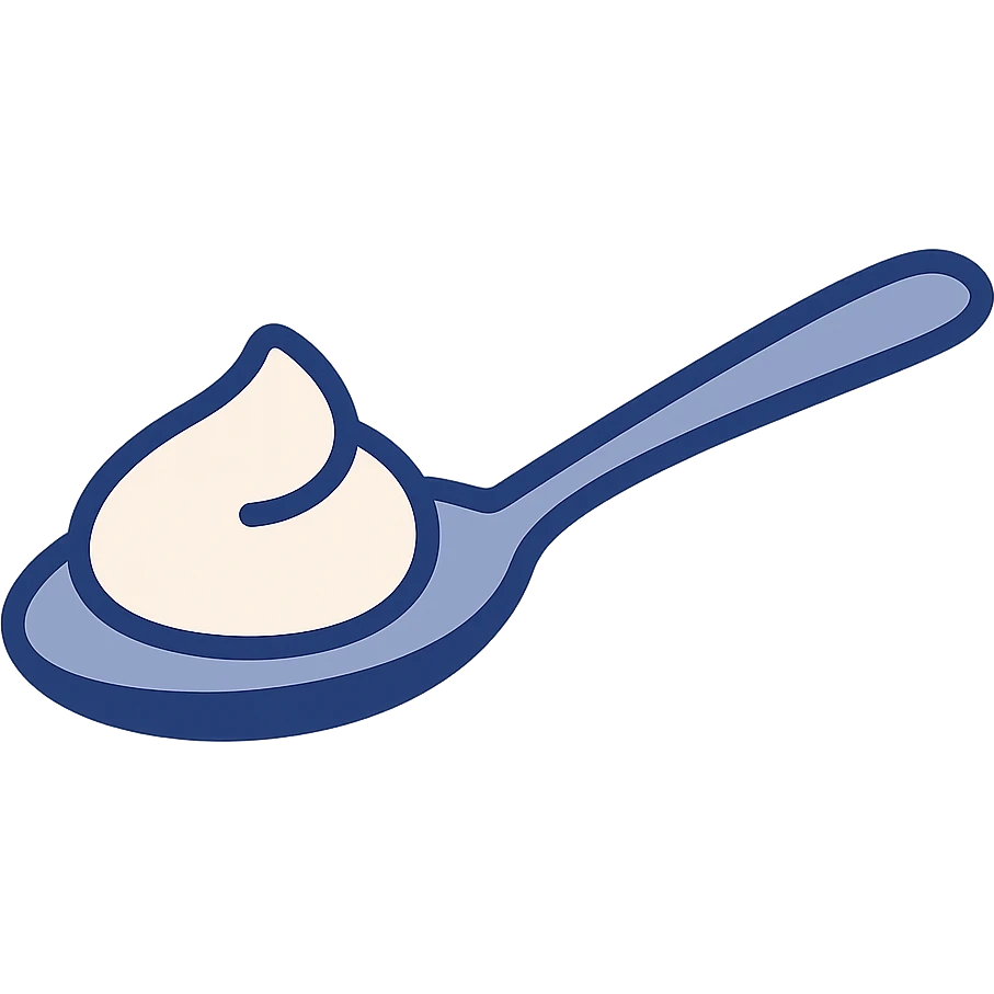 simple spoon with yoghurt, minimal, clean, white and blue emoji