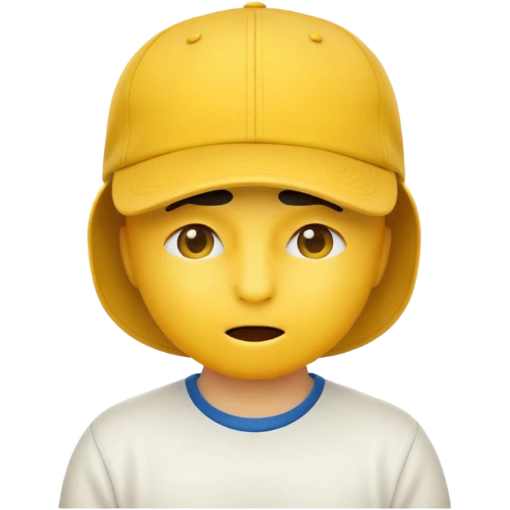yellow emoji looking down, hat covering eyes, no text, hat is a baseball cap emoji