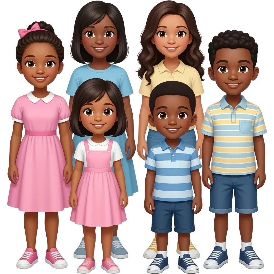 Black Family 4 girls 2 boys emoji