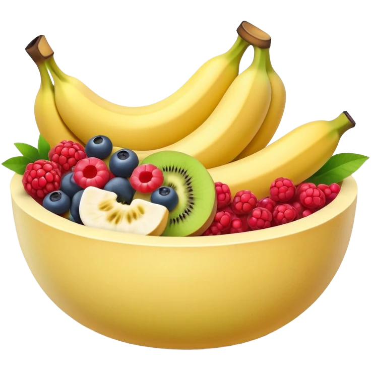 Fresh fruit bowl with berries, banana, and melon emoji