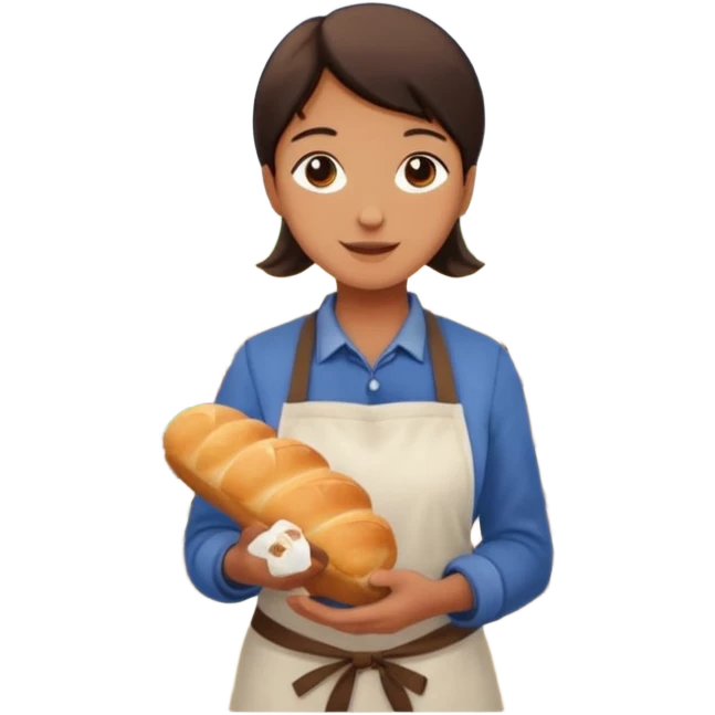 Shopper with small bread loaf,Farmers’ Market, background bakery shop, market. emoji